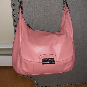 Coach Kristen hobo coral pink rose leather handbag purse crossbody $378